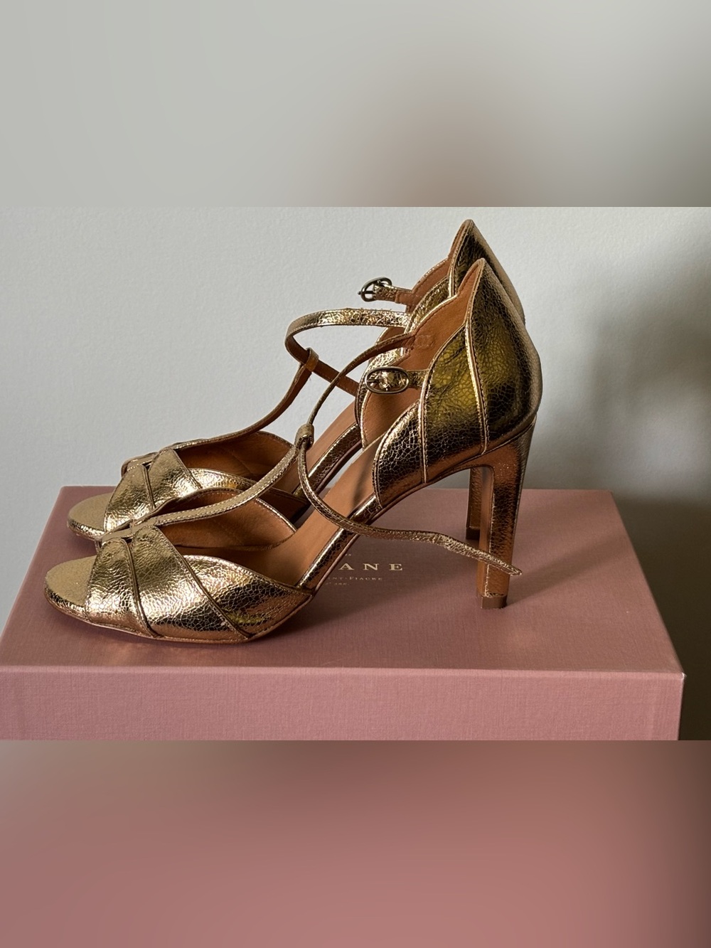 Sezane Gold Metallic Strappy Heels